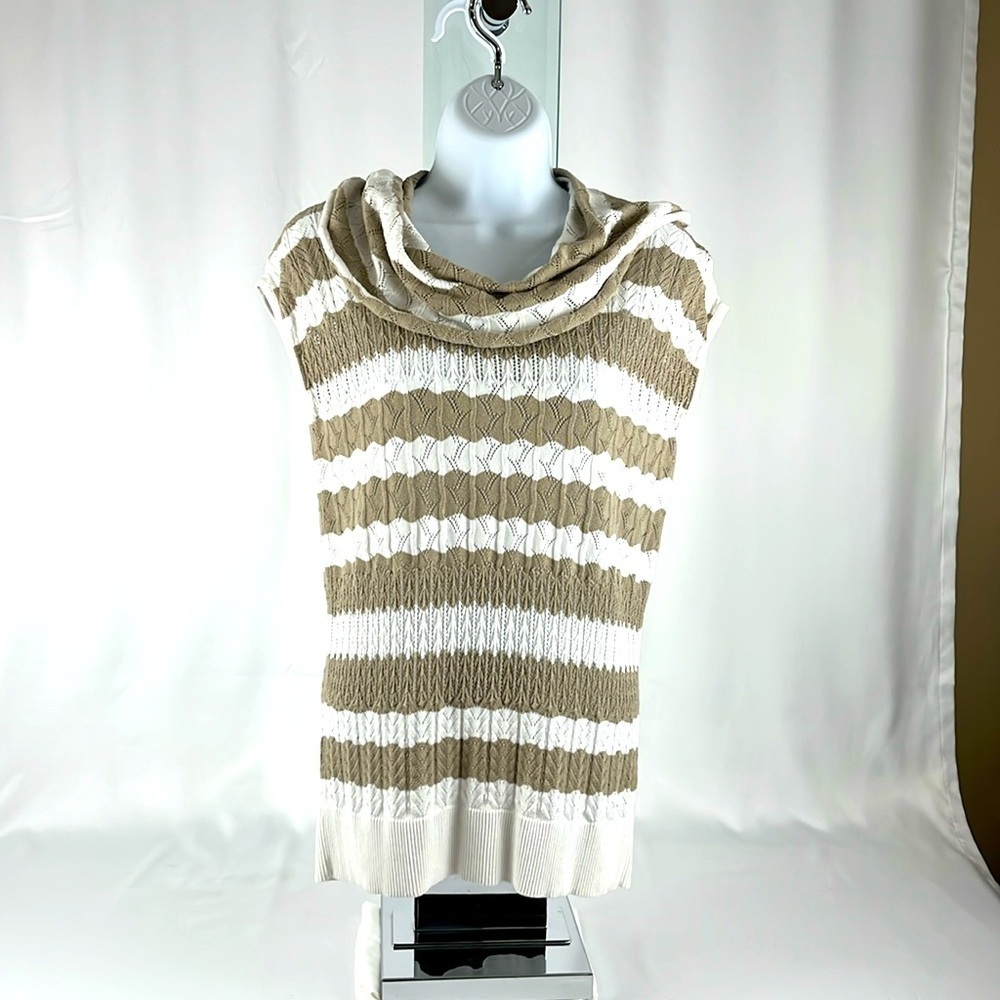 The Limited Cowl Neck Sleeveless Sweater Tan and White Size Small RN 54874
